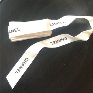 White Chanel ribbon with black logo: 77”